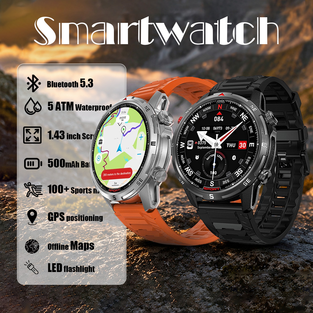 Heart Rate Gps Watch - DTG10 Smartwatch 1.43'' AMOLED Display GPS