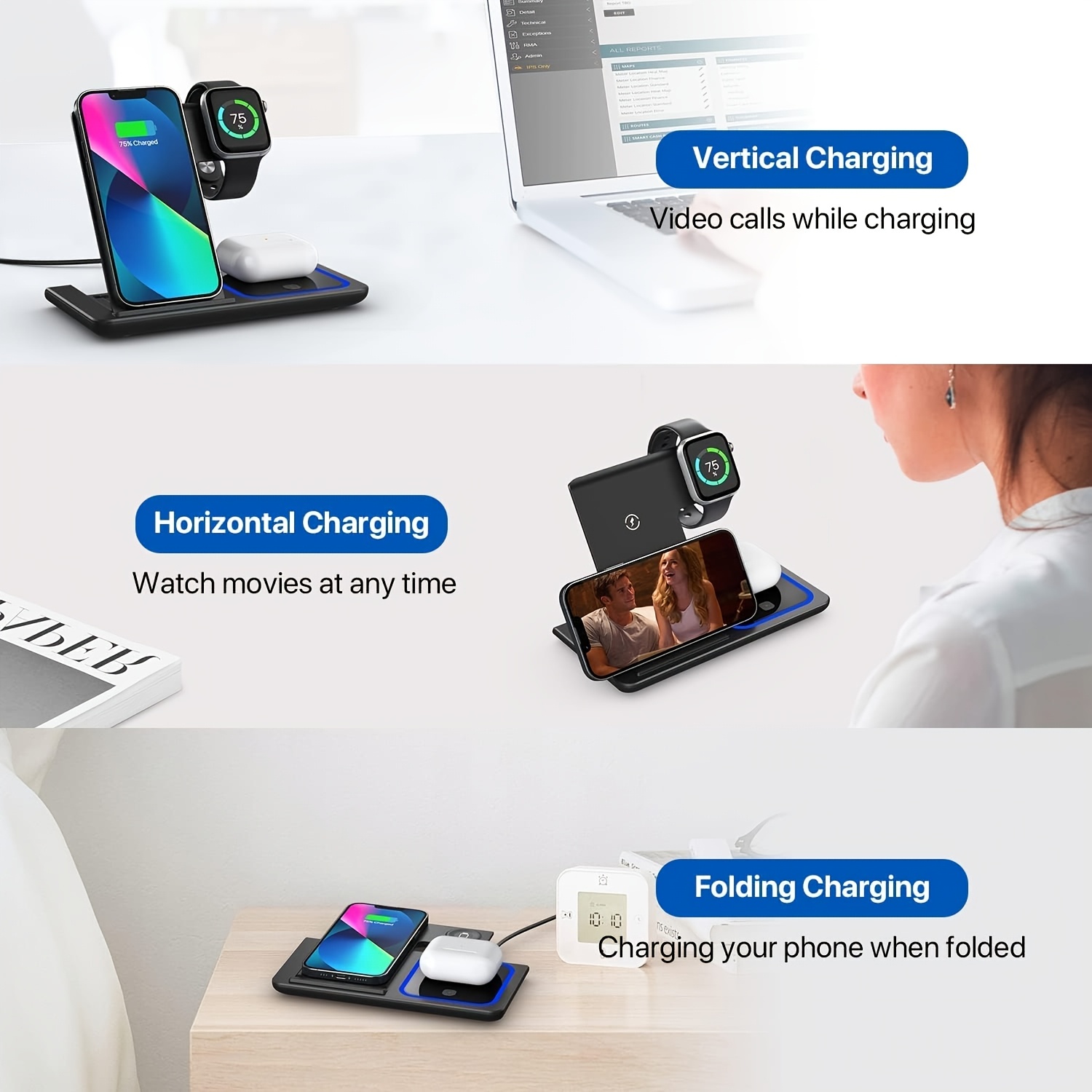 3-In-1 wireless charging stand - Smartwatch Watches For Iphone recension och pris