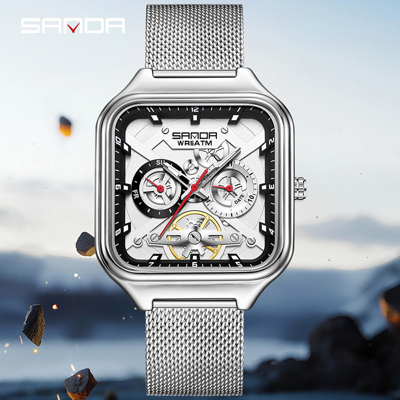 SANDA 9085 Men Wristwatch relo - Mesh Stainless Strap recension och pris