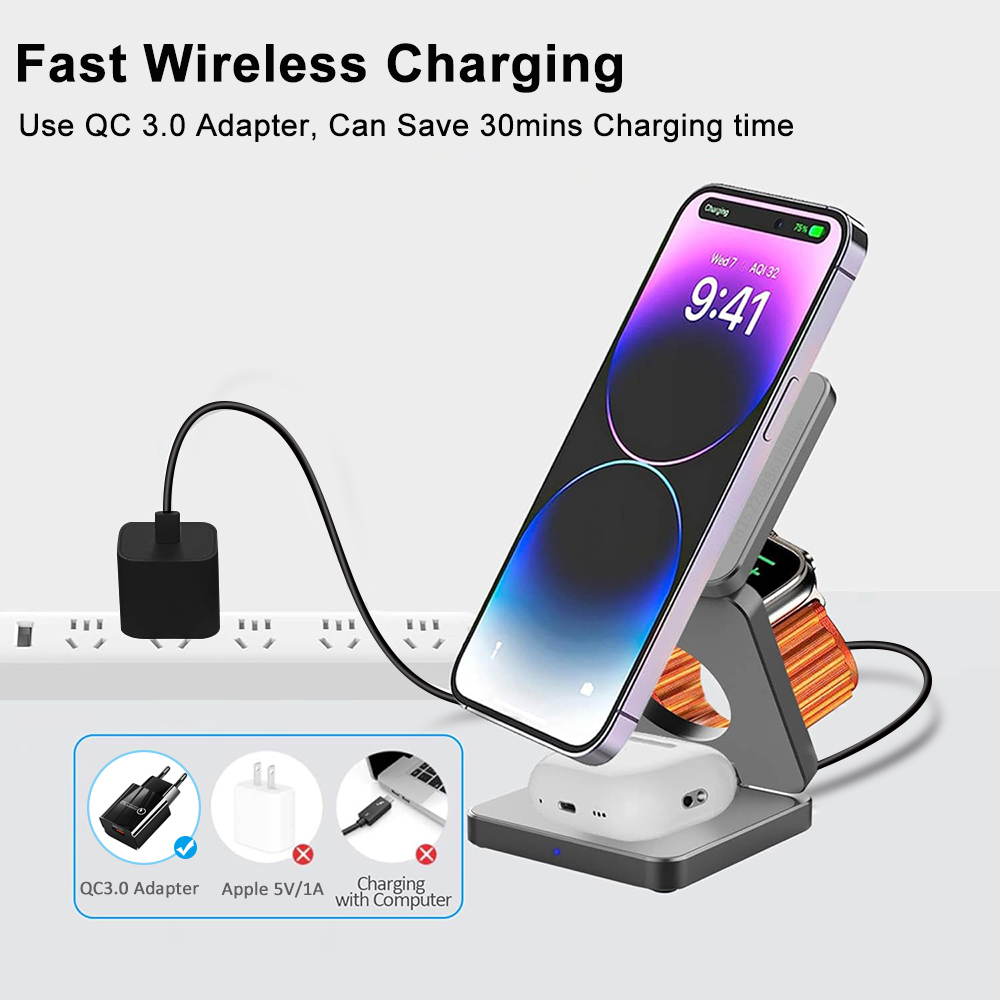 3 in 1 Foldable Magnetic Wirel - Smartwatch Watches For Iphone recension och pris