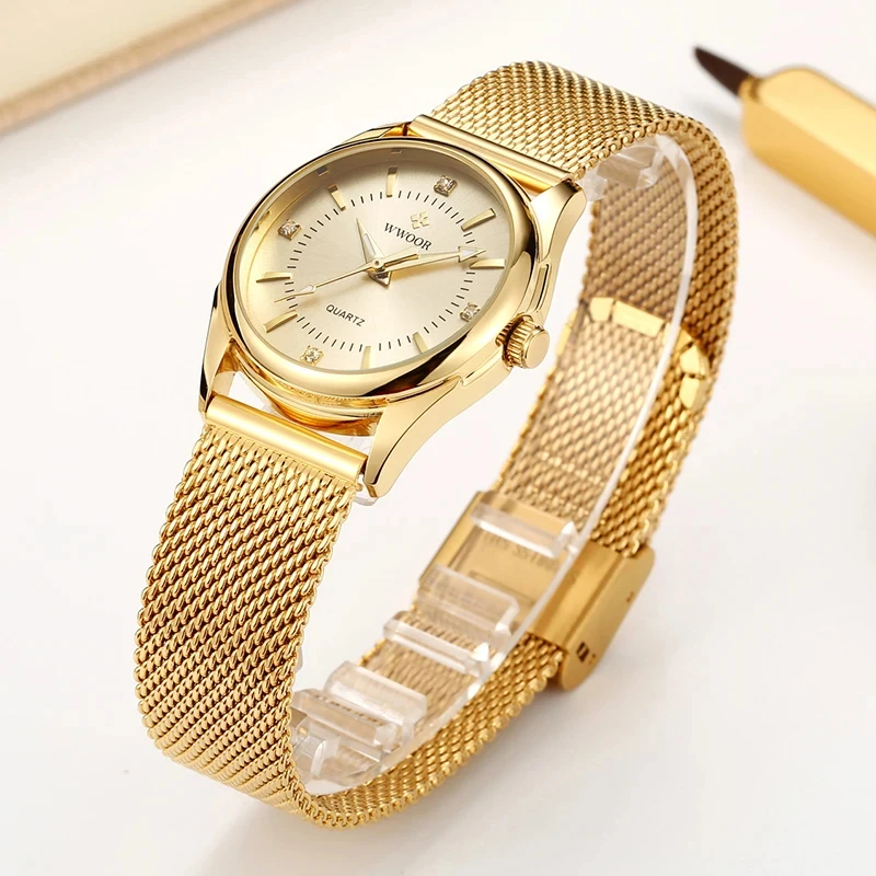 WWOOR Luxury Brand Dress Gold  - Mesh Stainless Strap recension och pris